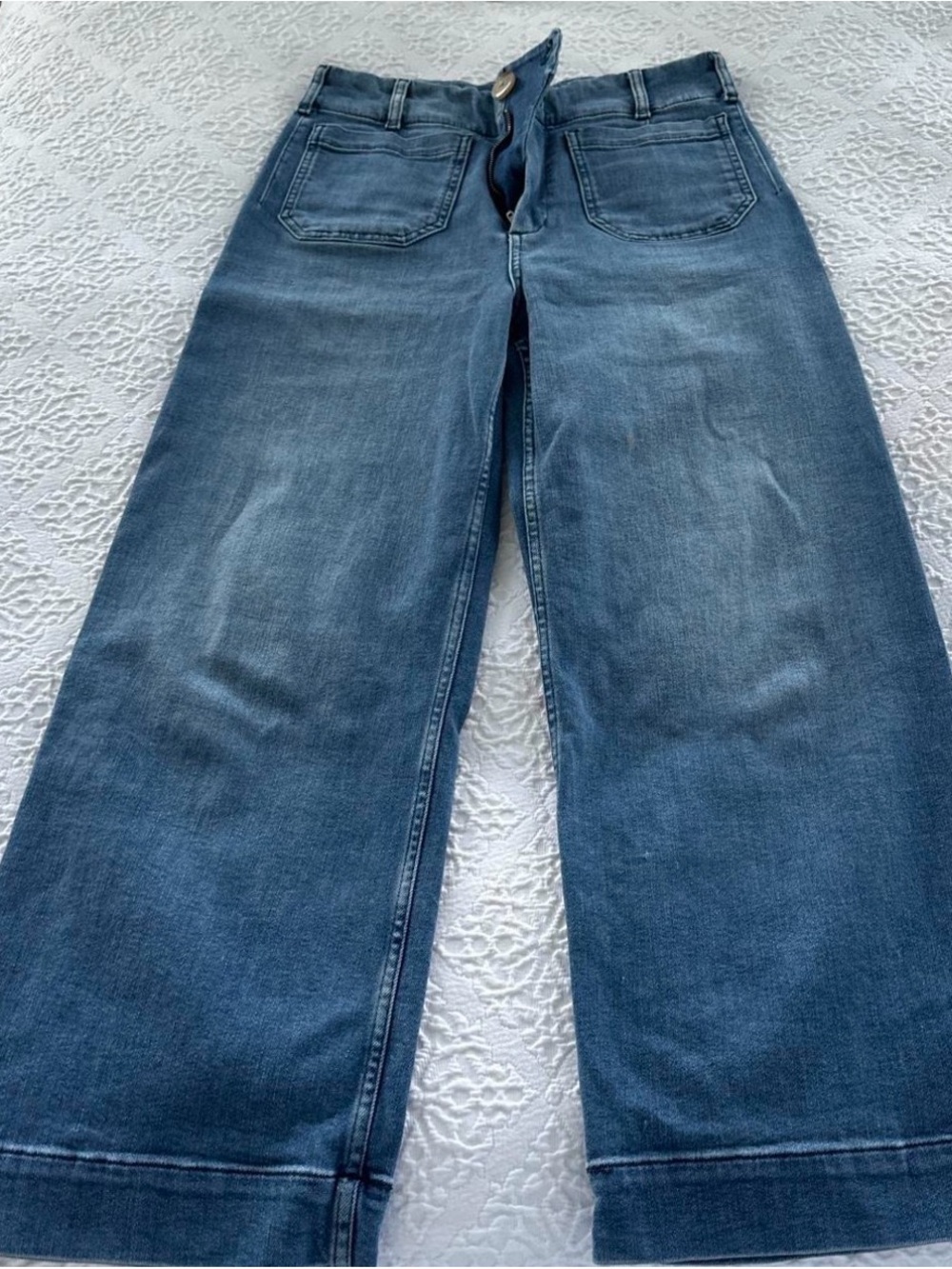 Maeve Colette Wide-Leg Cropped Jeans in Medium Blue Wash Anthropologie